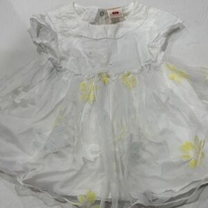 3 Pommes White and Yellow Floral Baby Dress 6 months made in France